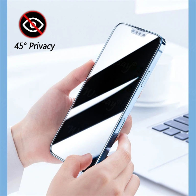 Xiaomi Poco C65 anti-spy privacy tempered glass screen protector on a mobile phone displaying clear screen visibility.