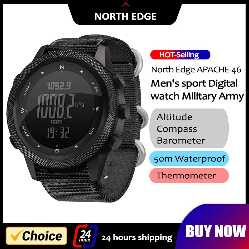 NORTH EDGE Military Smart Watch – Altimeter, Barometer, Thermometer, Compass, 50m Waterproof