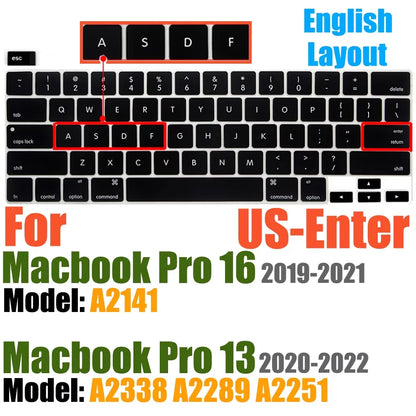 Silicone Keyboard Protector Cover for MacBook Air & Pro – A1369 A1466 A2179 A2337 A2251 A2289 A2338 A2681 | US Layout