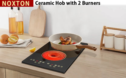 NOXTON 2-Zone Ceramic Hob – Plug-In, 99-Min Timer, Safety Lock, Countertop & Built-In, US 110V / EU-UK 220V