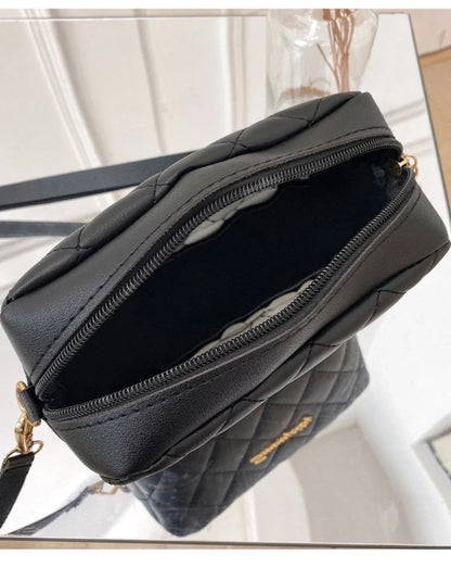 Tassel Diamond Grid Embroidery Crossbody Bag with Chain Strap