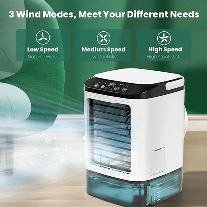 Portable Desktop Air Cooler Fan — Dual Spray, Ultrasonic Atomization, 3-Speed, Night Light