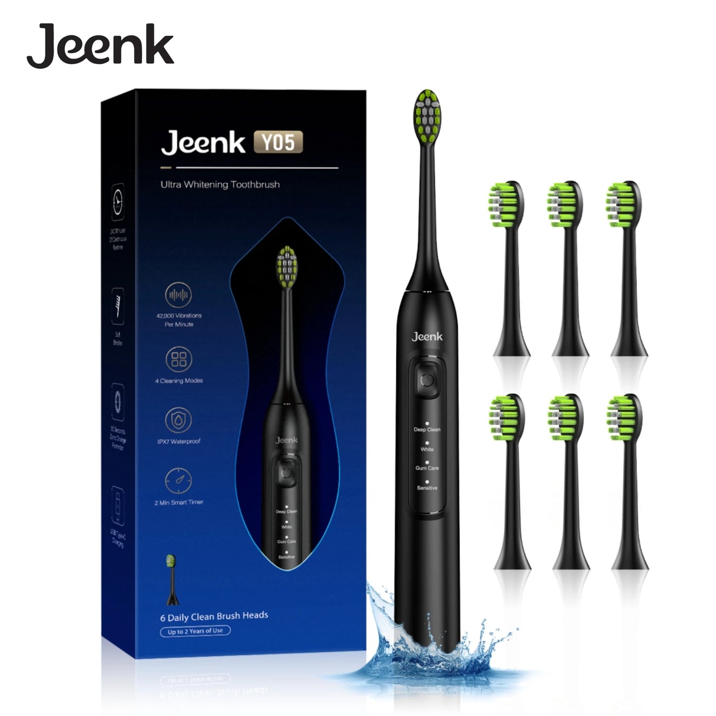 Jeenk JK-Y05 Sonic Electric Toothbrush | 4 Modes | 6 Heads | Smart Timer | Waterproof