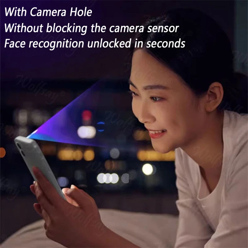Xiaomi Poco C65 anti-spy privacy tempered glass screen protector on a mobile phone screen in a close-up shot