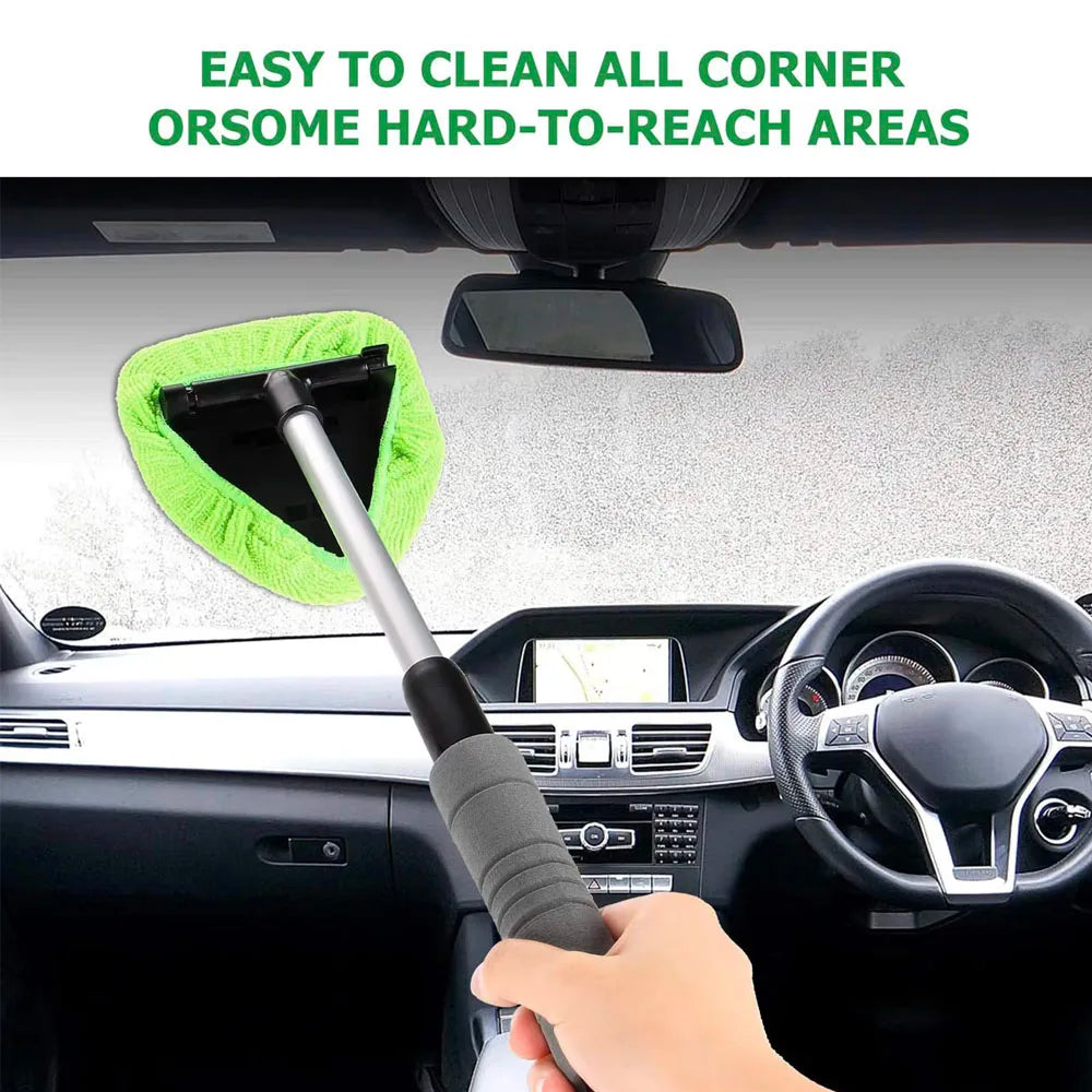 Telescopic Car Window Cleaning Brush Set | Microfiber Glass Cleaner, Scraper & Mist Eliminator for Windshield