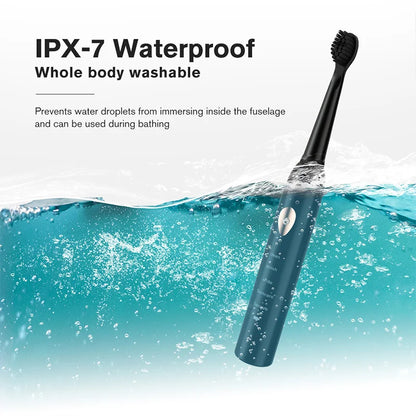Rechargeable R.E.D. electric toothbrush with 5 cleaning modes, waterproof design, and 30-day battery life.