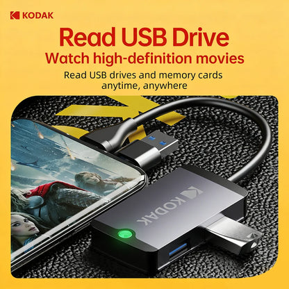 KODAK USB-C Hub – USB 3.0, SD & MicroSD Card Reader for Phone, Tablet, MacBook & Laptop