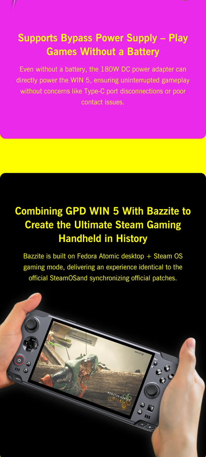 GPD WIN 5 Handheld Gaming PC – AMD Ryzen AI, 7" OLED 120Hz, 32/64GB DDR5, up to 2TB SSD, Windows 11