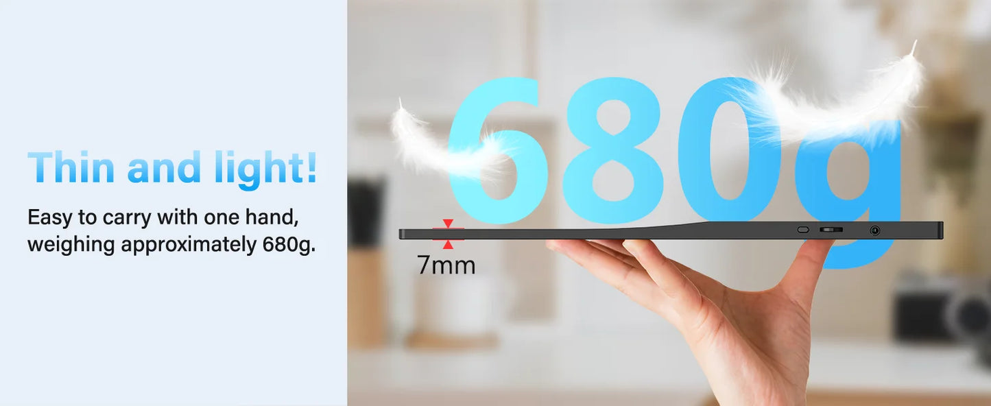 Amoudo 15.6" Portable Monitor – 1080P IPS, USB-C, Mini HDMI, VESA, Penhole Stand