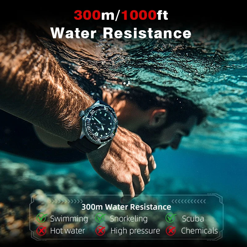 NORTH EDGE TRITON Solar Dive Watch – Men's Luxury Quartz, 316L Steel, 300M Waterproof, 2025