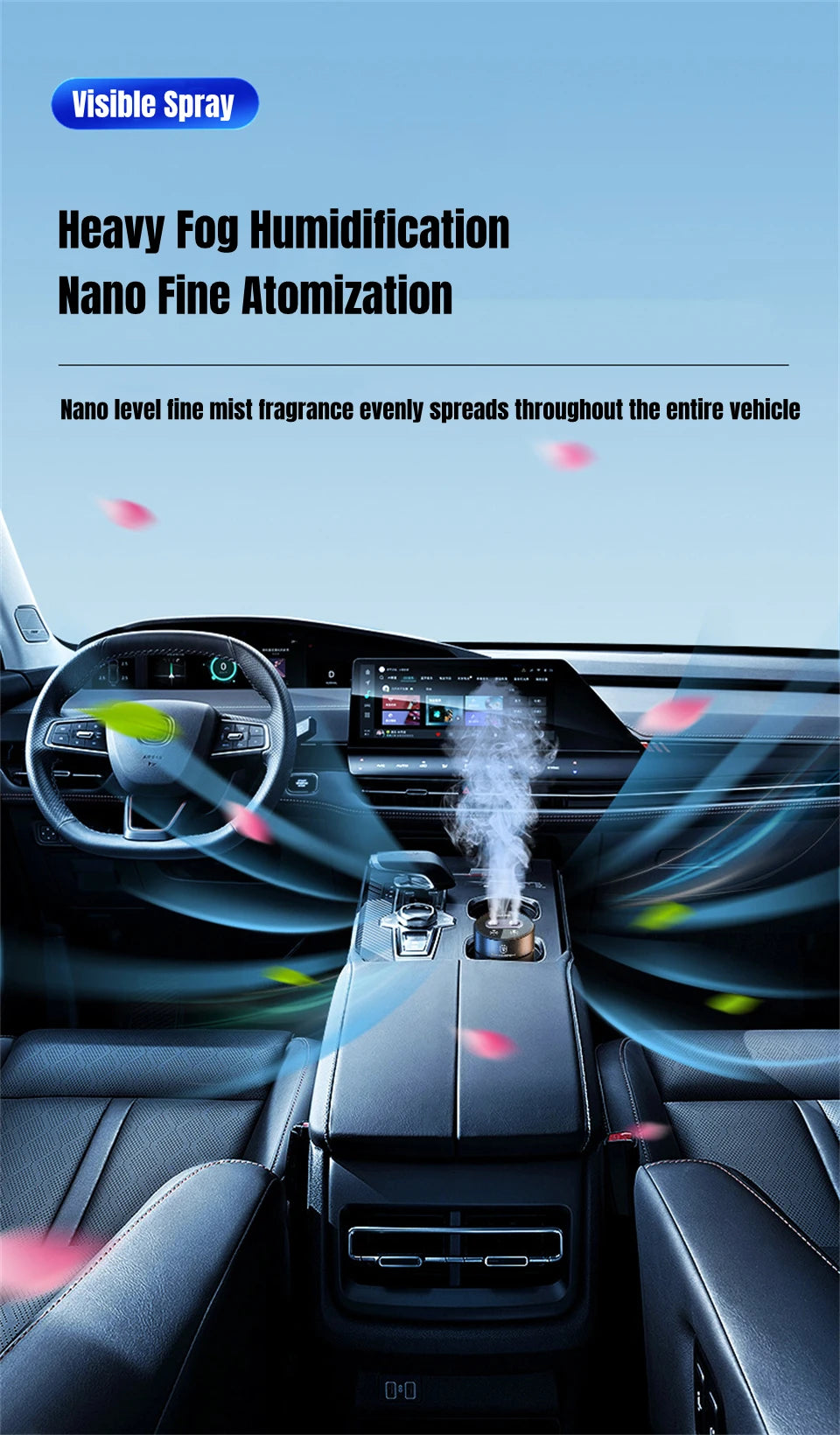 R.E.D. Shopping Zai Xiao 380ML double spray vehicle air humidifier with mood light, USB charging, and essential oil diffuser in car