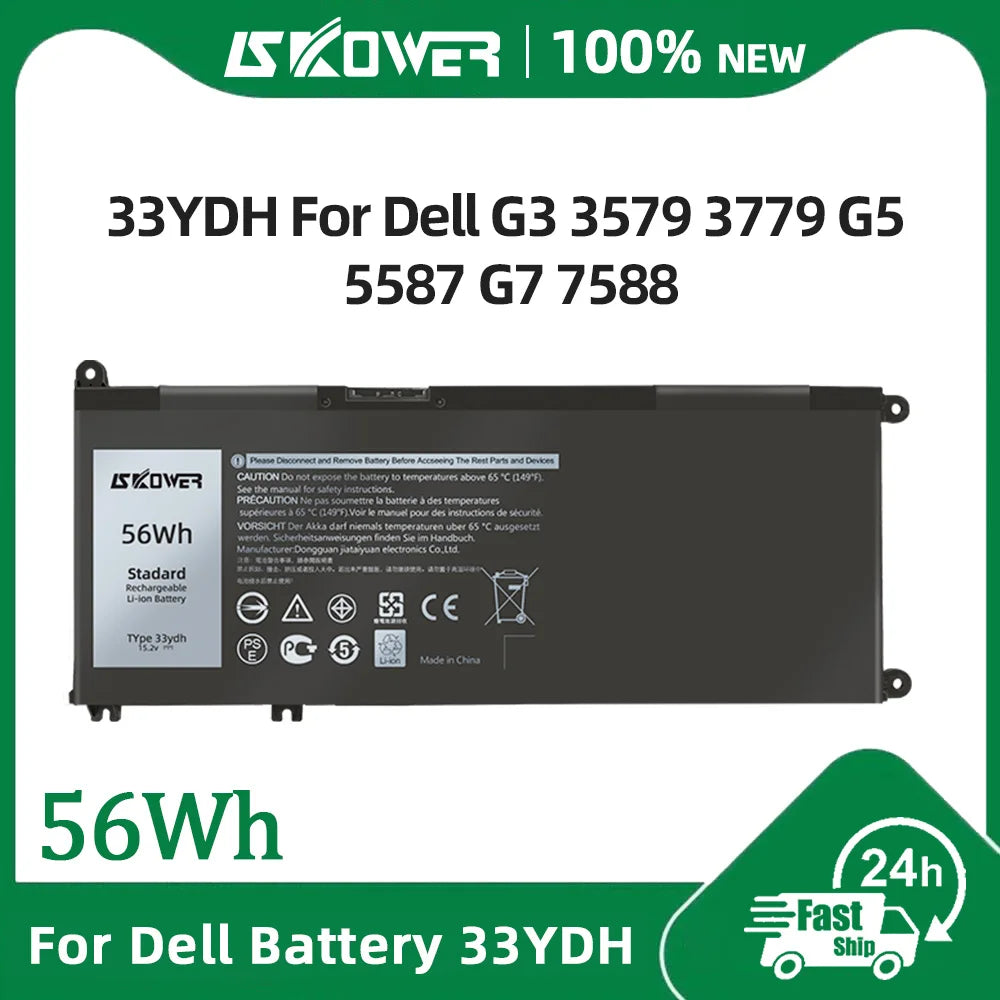 SKOWER 33YDH Dell G3/G5/G7 Gaming Laptop Battery 56Wh — Inspiron 15 7577, Latitude 3380/3490