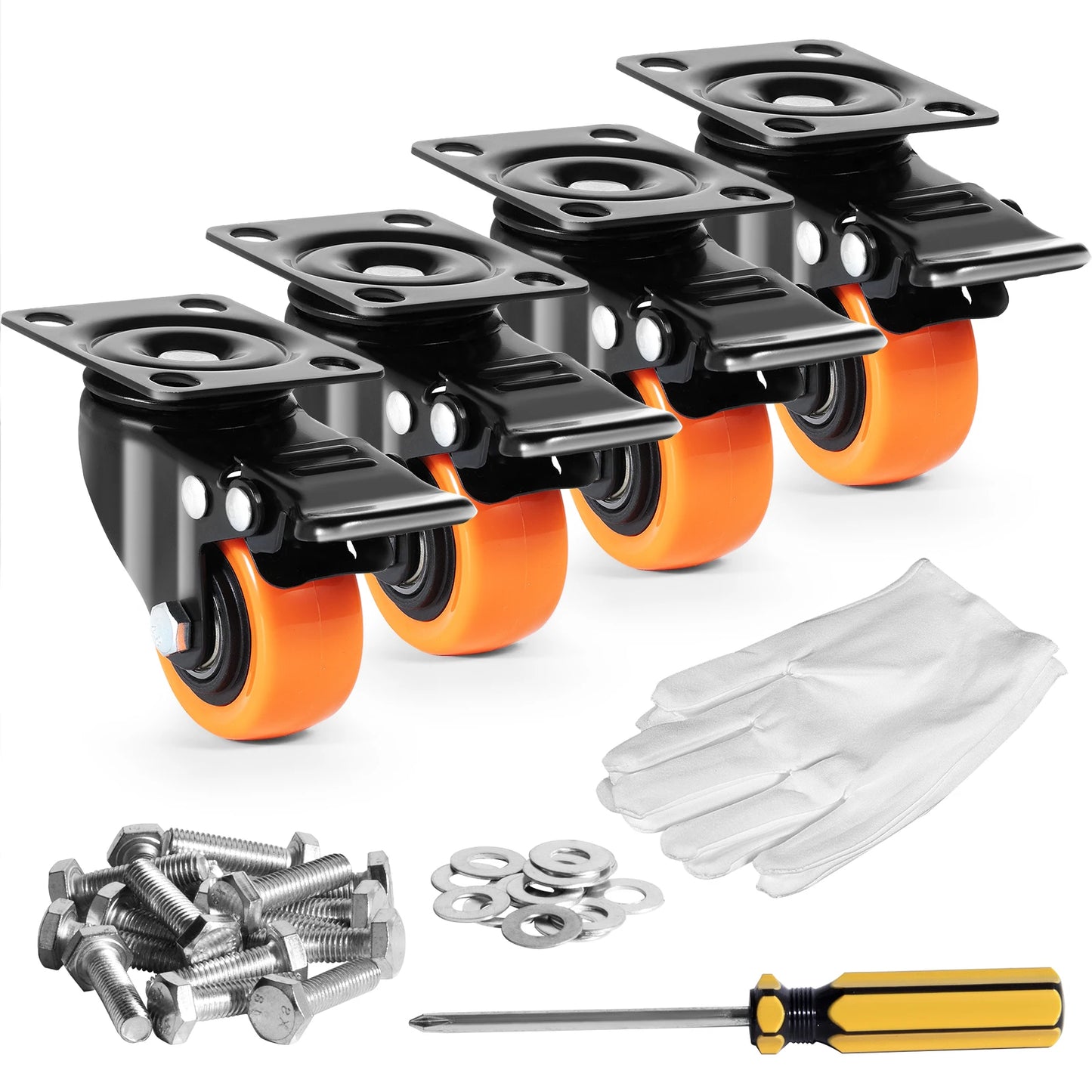 SucceBuy Swivel Plate Casters Set of 4 – 2–6 inch, Dual Locking PVC Wheels