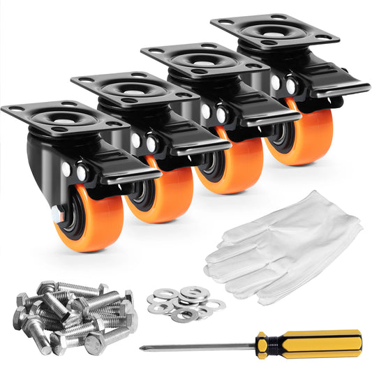 SucceBuy Swivel Plate Casters Set of 4 – 2–6 inch, Dual Locking PVC Wheels