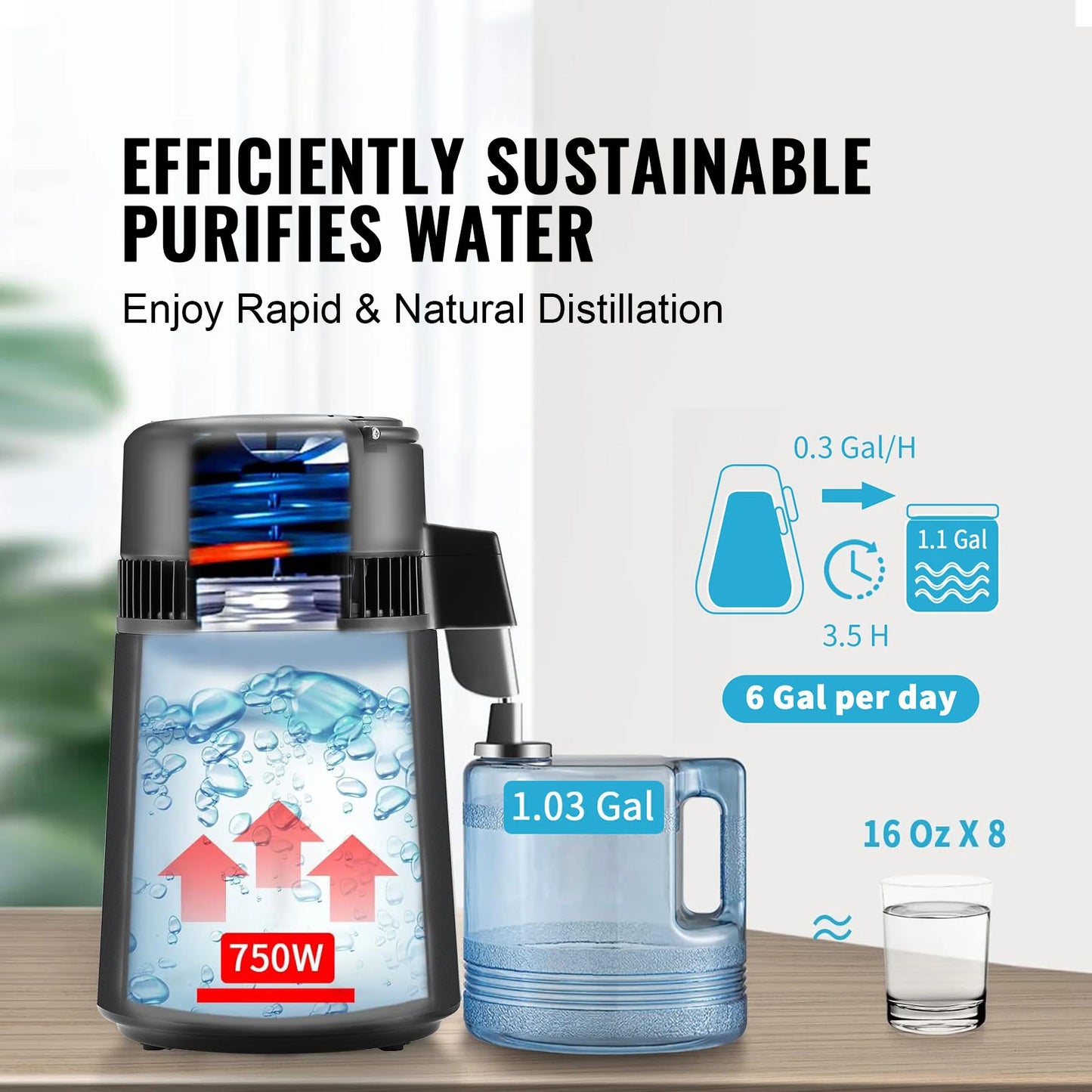 SucceBuy Water Distiller 4L – 750W Countertop Pure Water Purifier & Distilled Water Maker