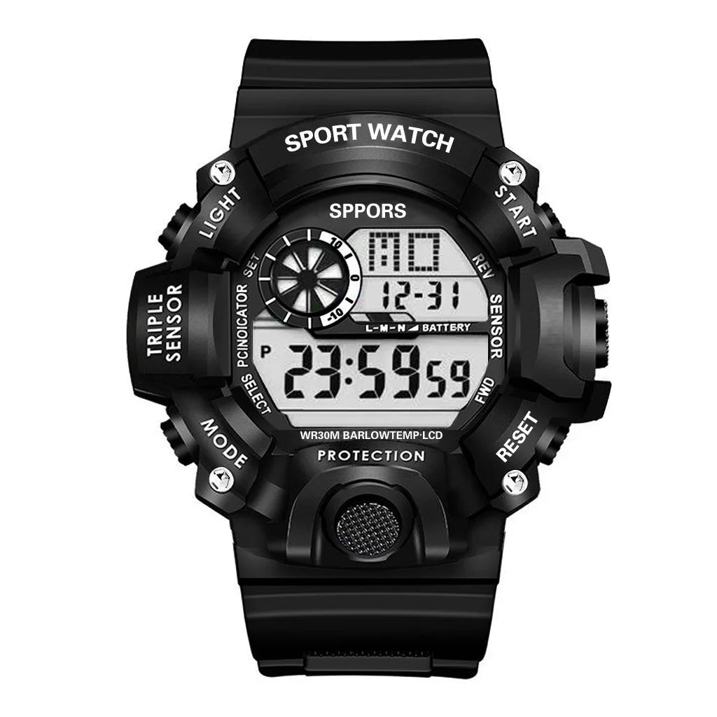 Men's R.E.D. Sports Electronic Wristwatch with large dial, waterproof design, luminous display, and alarm feature.