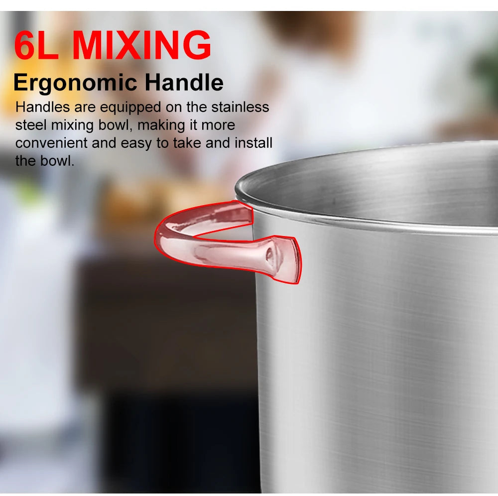 BioloMix BM601 1200W Kitchen Stand Mixer – 6L Stainless Bowl, 6-Speed, Quiet DC Motor