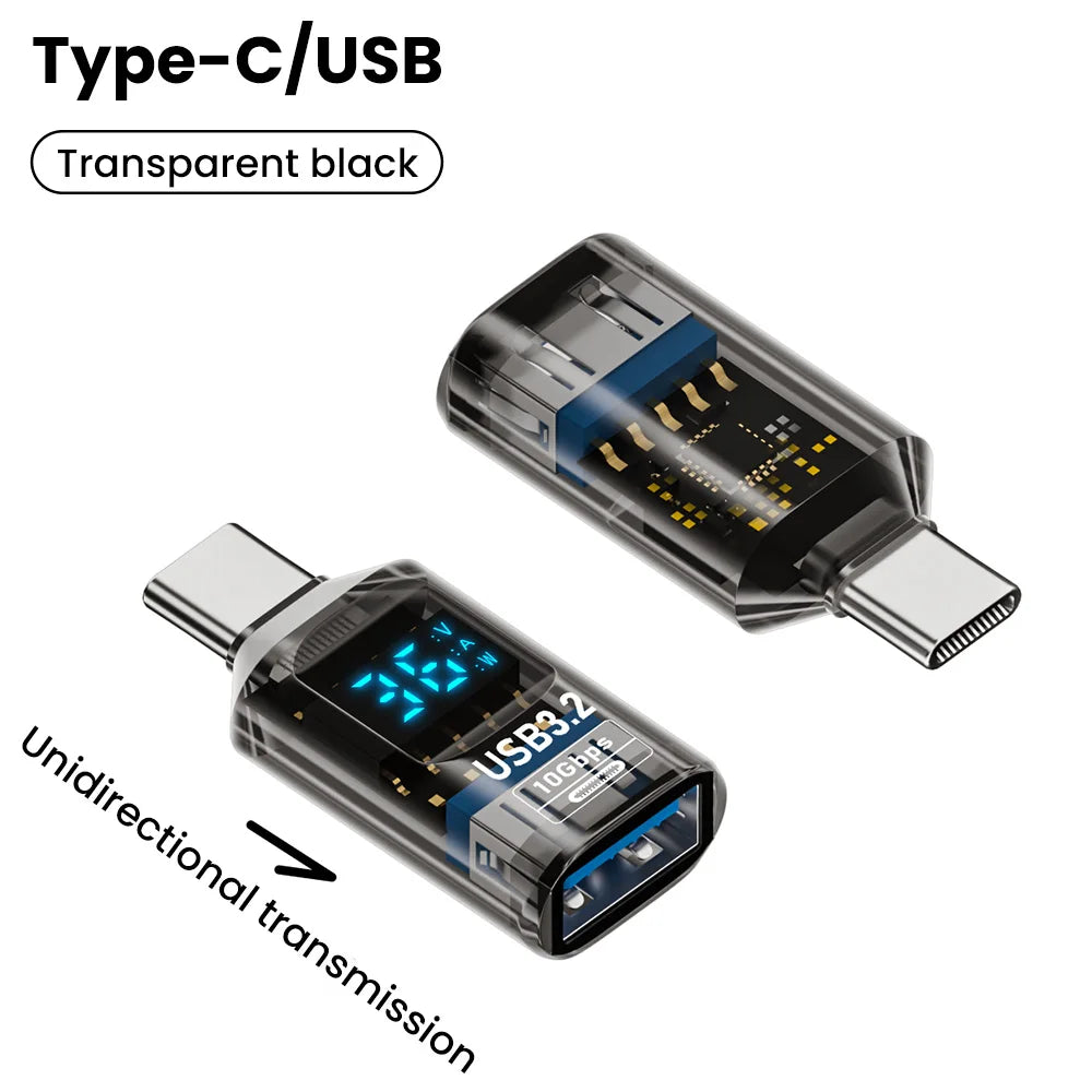 USB 3.2 digital display adapter with USB-C and USB female ports, supports fast charging and data transfer for Huawei, Xiaomi, and laptops.