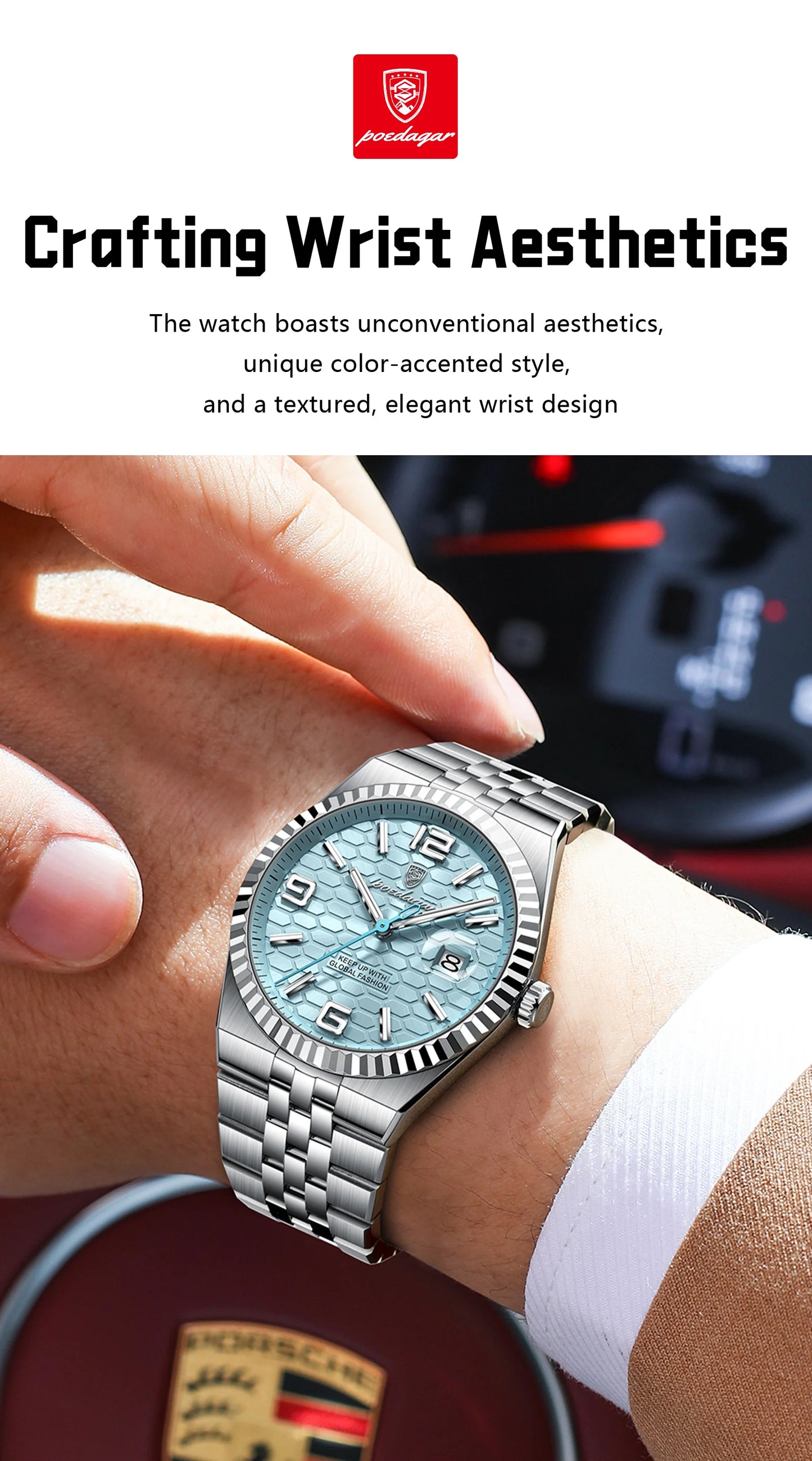 POEDAGAR Men's Luxury Watch – Stainless Steel, Waterproof, Luminous, Date Display, With Box