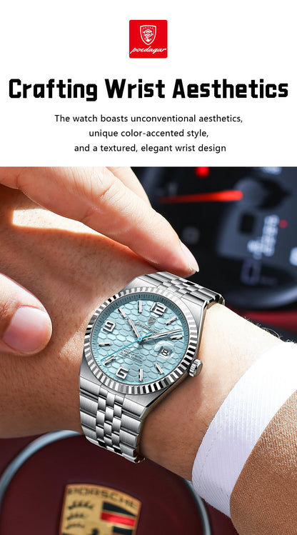 POEDAGAR Men's Luxury Watch – Stainless Steel, Waterproof, Luminous, Date Display, With Box