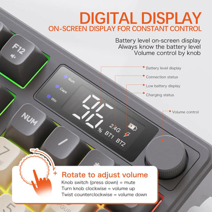 Free Wolf M96 Wireless Bluetooth Keyboard – 94 Key, Multimedia Knob, RGB, Battery Display