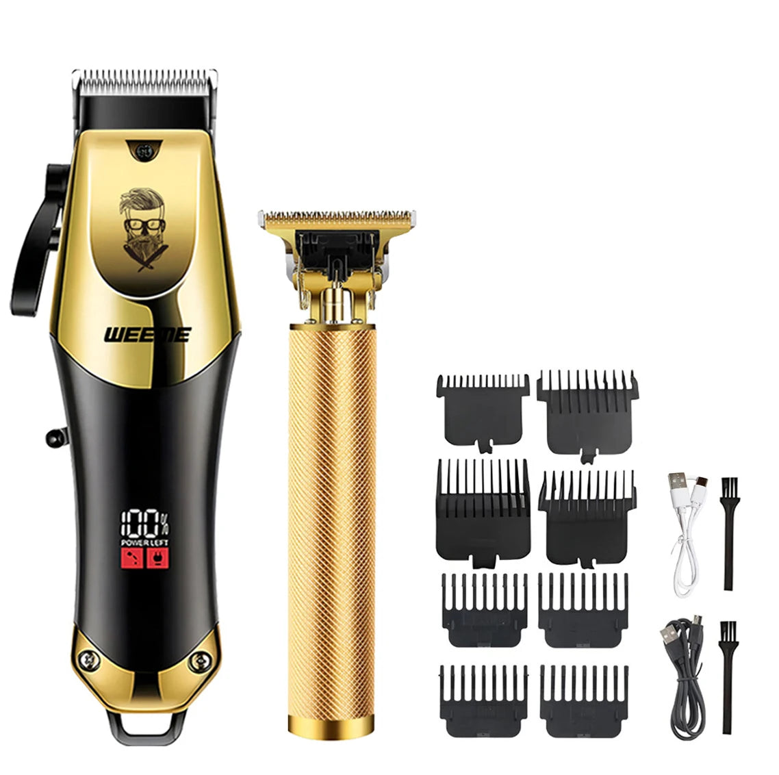 R.E.D. Shopping T9 Vintage men's electric hair clipper with rechargeable beard and nose trimmer kit, displayed with attachments and accessories.