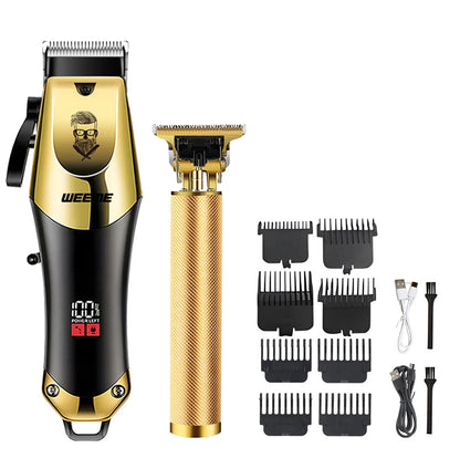 R.E.D. Shopping T9 Vintage men's electric hair clipper with rechargeable beard and nose trimmer kit, displayed with attachments and accessories.