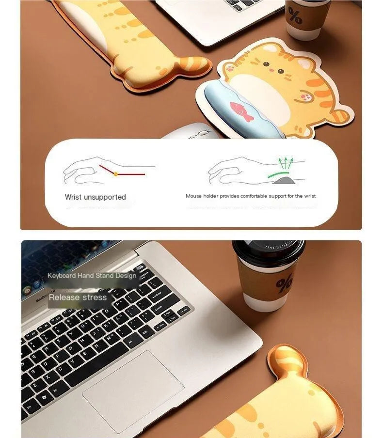 CHYI Cute Cartoon Wrist Rest Mouse Pad – Corgi & Cat, Memory Foam, Anti-Slip