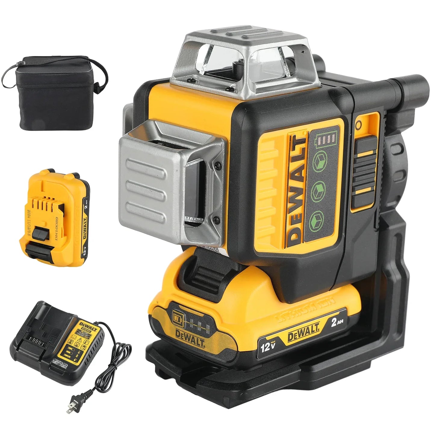 DW089LG 12-Line 3x360° Green Laser Level – 12V Lithium Battery Outdoor Leveling