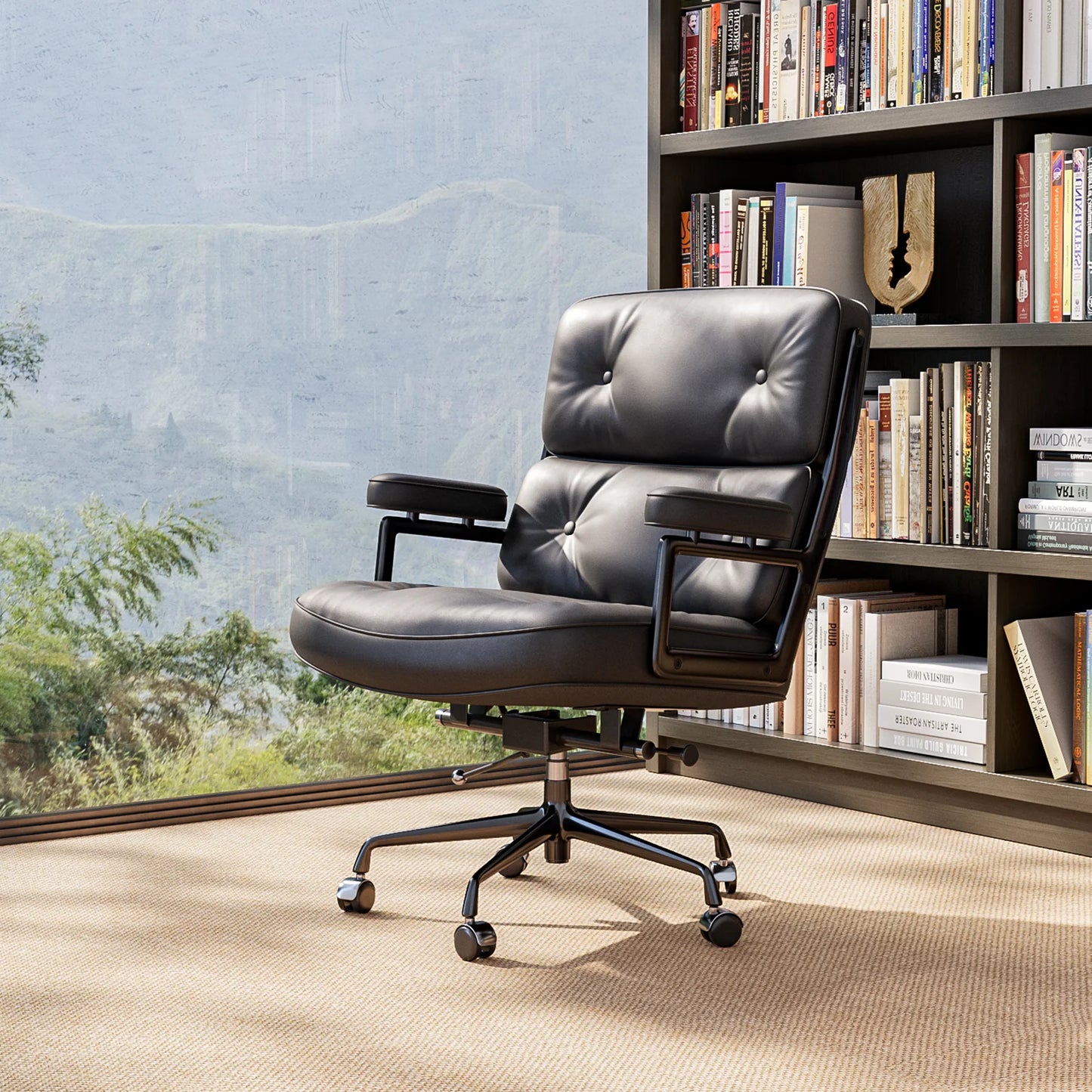 Ergonomic Executive Office Chair – Genuine Leather, Aluminum Arms, Swivel & Wheels