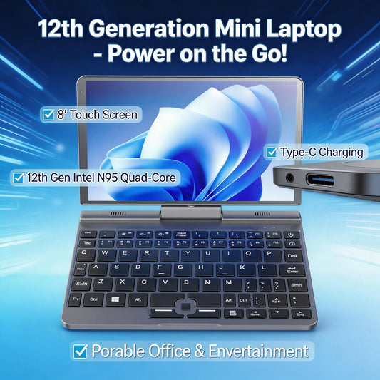 12th Gen Mini Laptop — Intel N95 Quad-Core, 8" Touch Screen, Type-C, Portable Office & Entertainment
