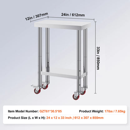 SucceBuy Stainless Steel Commercial Kitchen Worktable – Shelves & Caster Wheels