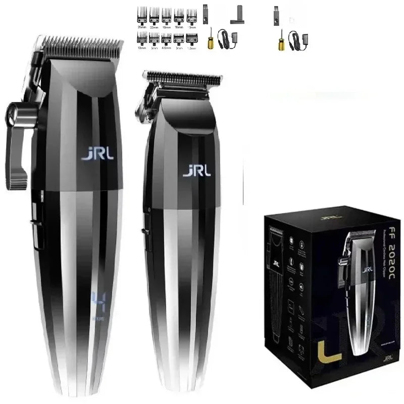 JRL 2020C Professional Hair Clipper & 2020T Trimmer – Cool Blade Technology, LCD Display, Rechargeable | Barber Set