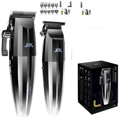 JRL 2020C Professional Hair Clipper & 2020T Trimmer – Cool Blade Technology, LCD Display, Rechargeable | Barber Set