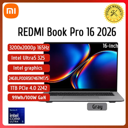 Xiaomi Redmi Book Pro 16 — Intel Ultra 7/Ultra 5, Arc Graphics, 32GB LPDDR5X, 1TB SSD, 3.1K 165Hz