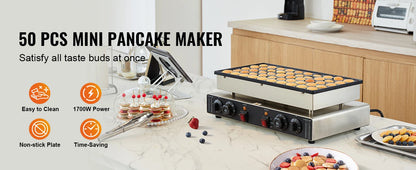 SucceBuy Commercial Dutch Pancake Maker 50-Pcs – Non-Stick, Dual Temp & Timer Control