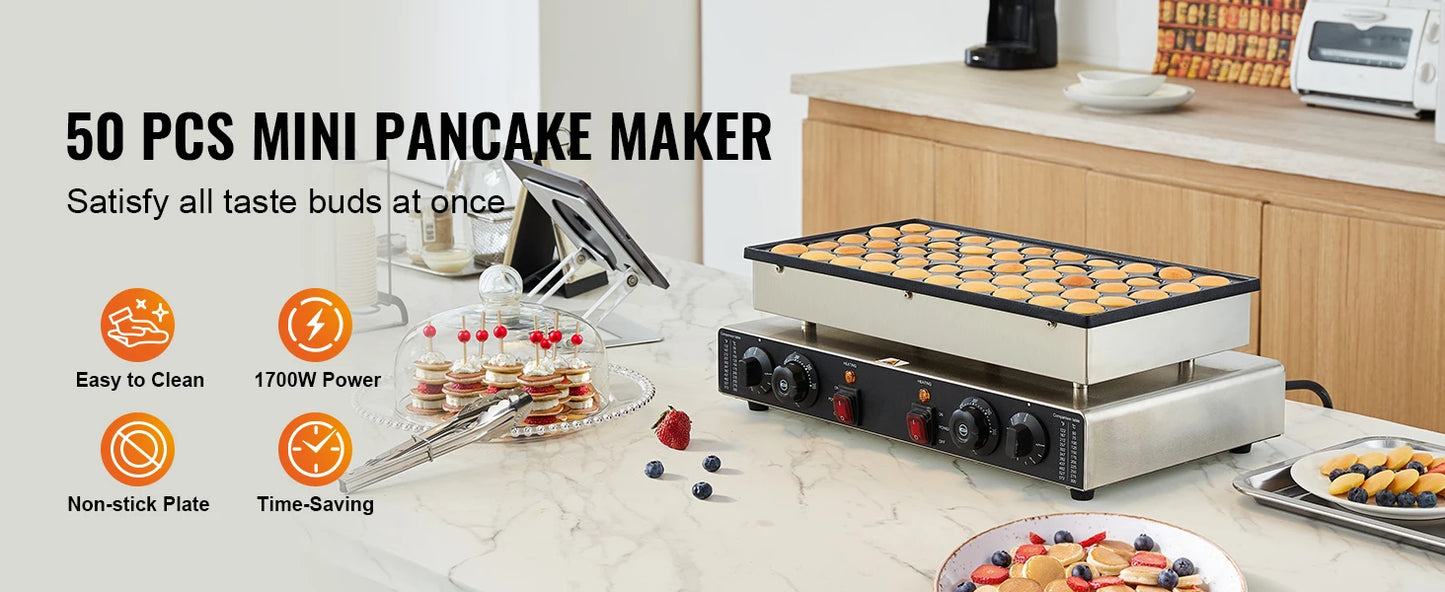 SucceBuy 50-Pcs Commercial Mini Dutch Pancake Maker | Non-Stick, Dual Temp & Timer
