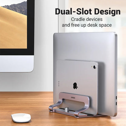 UGREEN Vertical Laptop Stand – Aluminum, Foldable, 1/2/3 Slots for MacBook Air, Pro & Tablets