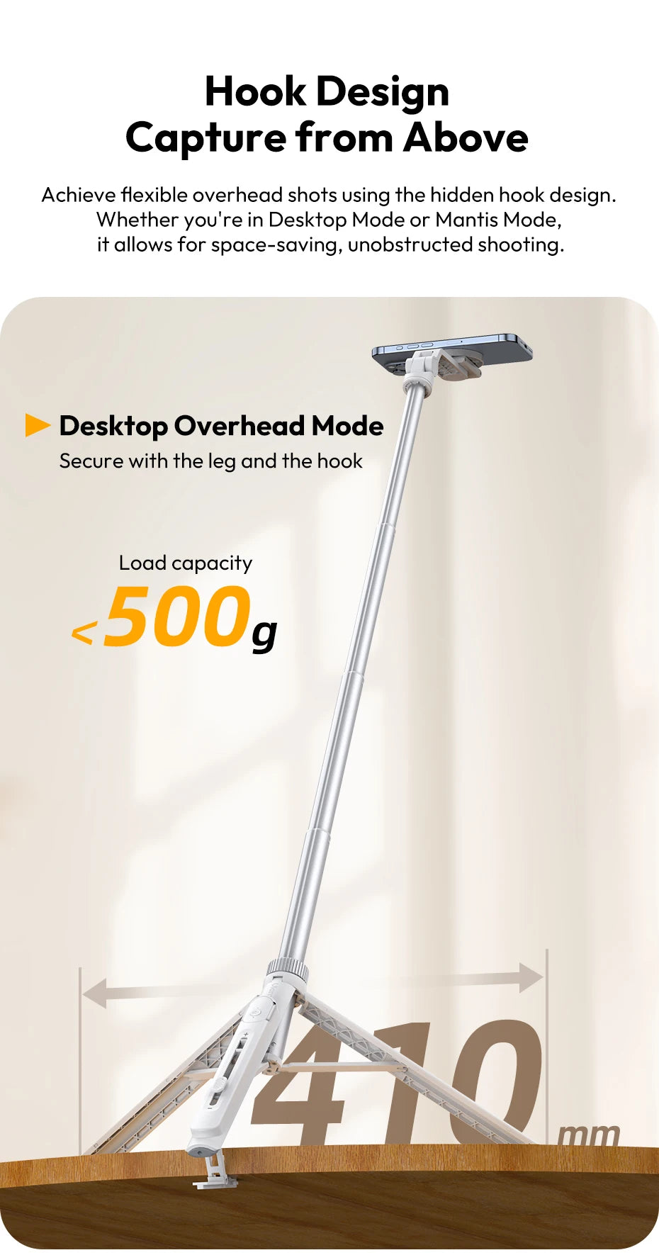 Ulanzi TT88 1.44M Overhead Selfie Stick Tripod – Magnetic Clamp, Wireless Remote, for Vlog & Live
