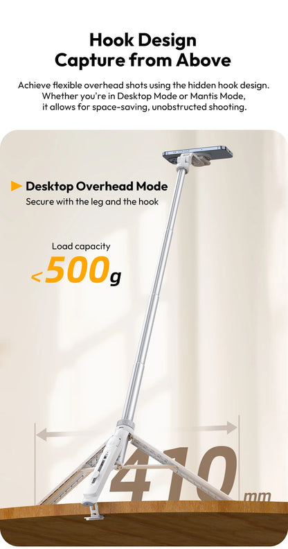 Ulanzi TT88 1.44M Overhead Selfie Stick Tripod – Magnetic Clamp, Wireless Remote, for Vlog & Live