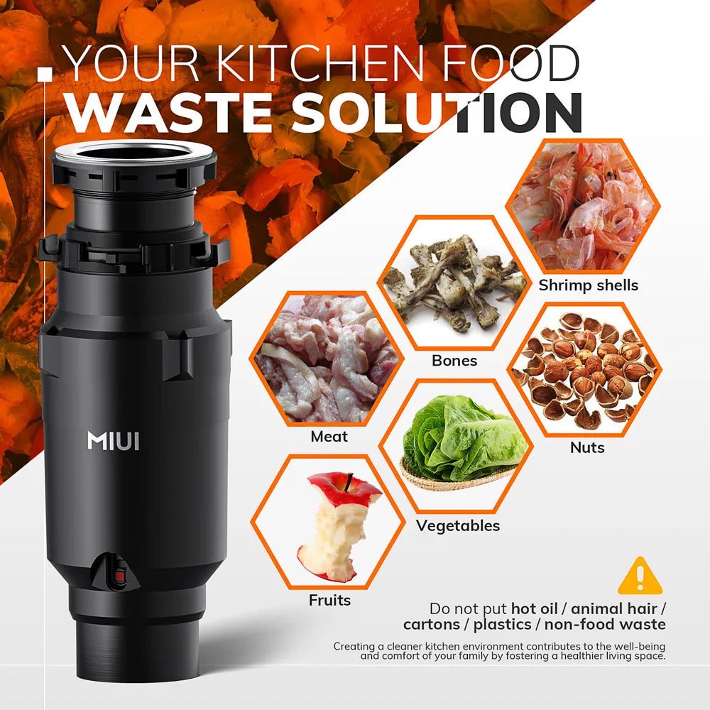 Food Waste Garbage Disposal Unit | 750W | Silent Motor | EU Plug | Under-Sink