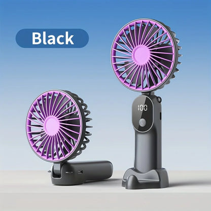 Mini Portable USB Fan | 6 Speeds | Digital Display | Foldable 3-in-1 | Handheld, Neck & Desktop | Outdoor