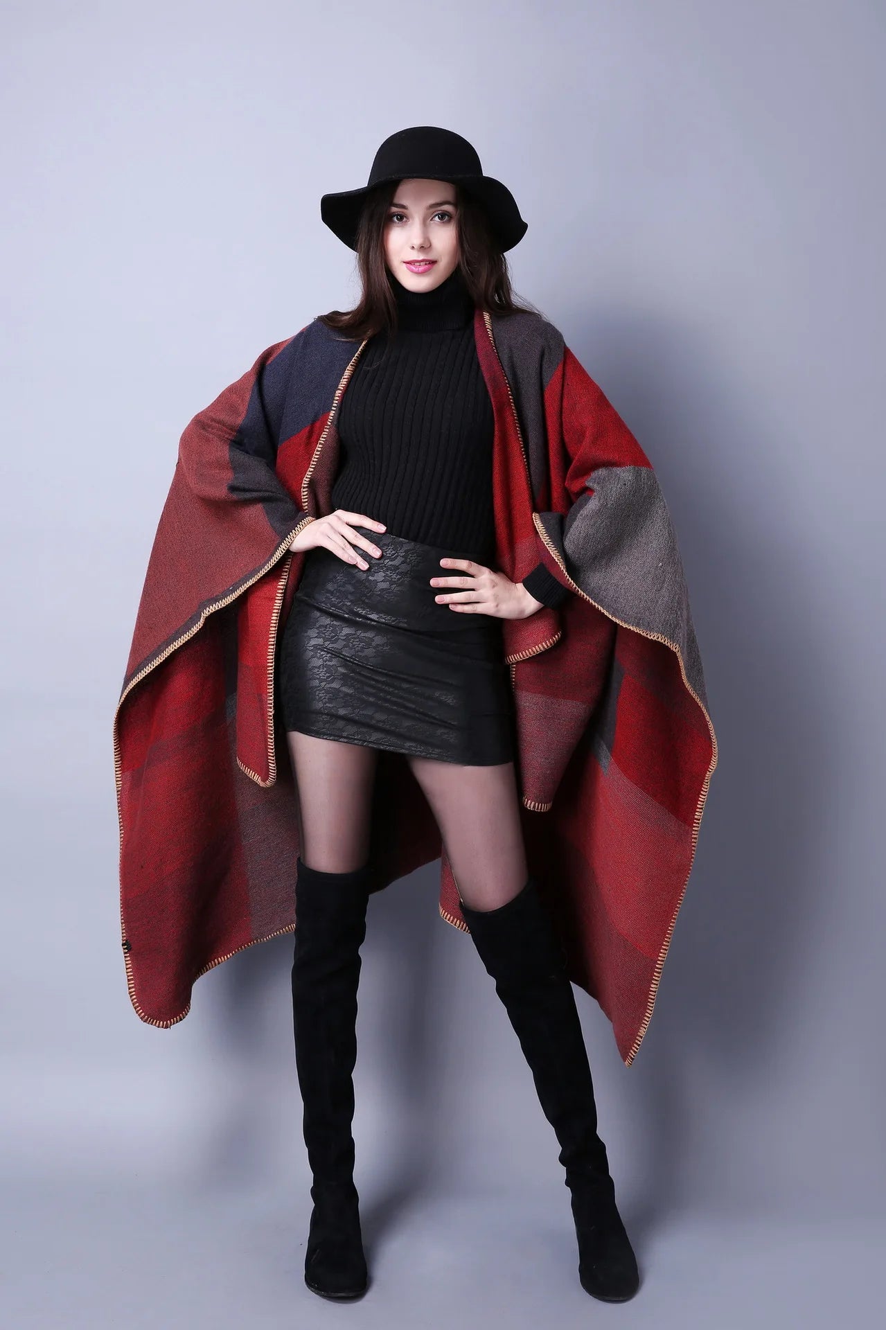 Soft beige luxury imitation cashmere poncho scarf for women, stylish winter shawl and wrap from R.E.D. Shopping.