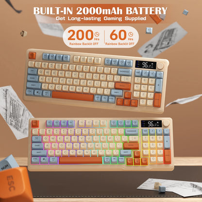 ZIYOU LANG Wireless Gaming Keyboard – Display Screen, Knob, BT/2.4GHz, Quiet Membrane, 3000mAh
