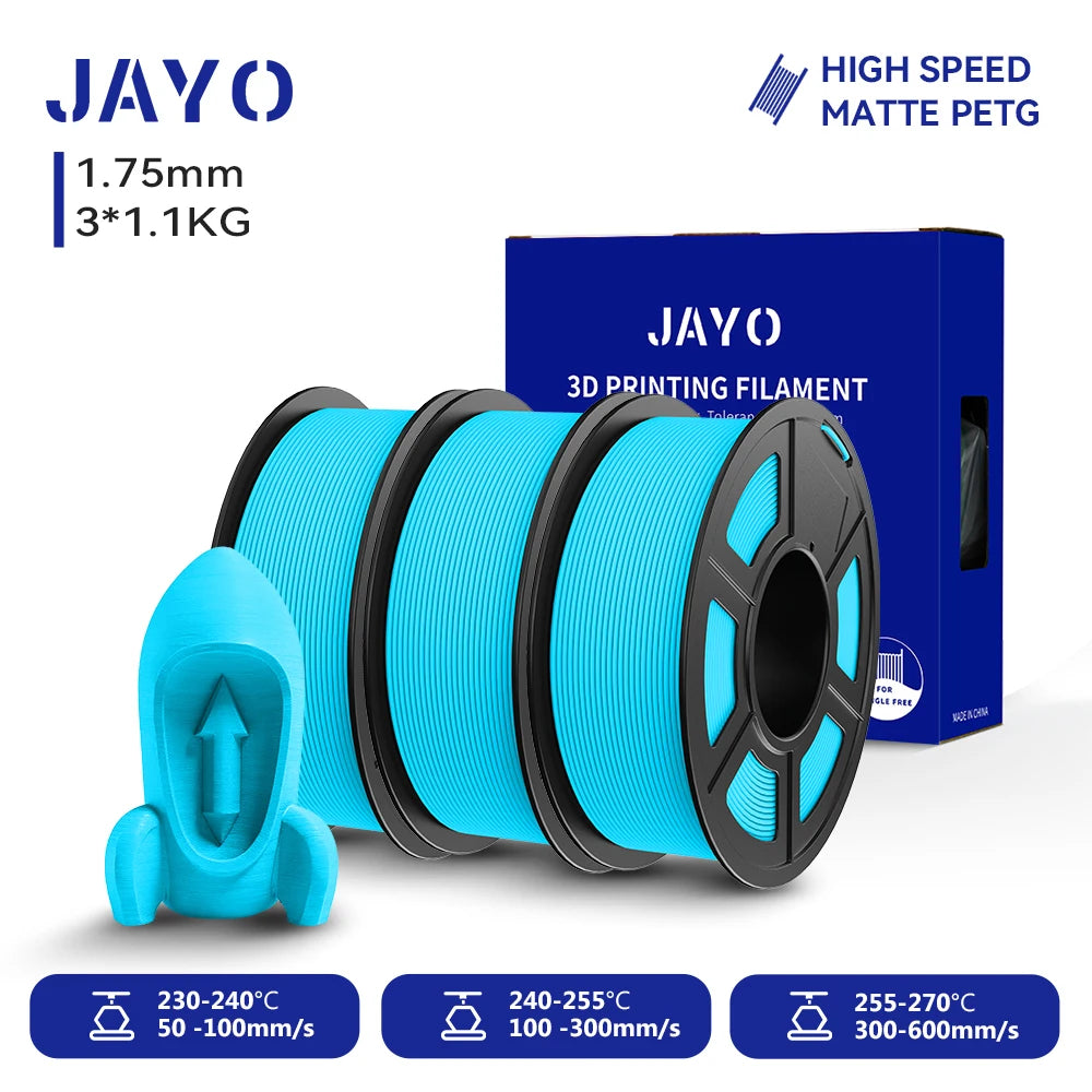JAYO PETG/High Speed Matte PETG 3D Printing Filament 1.75MM Mix-Colors & No bubbles &Non-toxic For 3D Printer & Pen 3Rolls