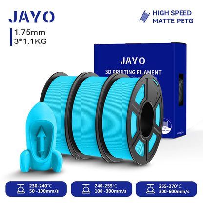 JAYO PETG/High Speed Matte PETG 3D Printing Filament 1.75MM Mix-Colors & No bubbles &Non-toxic For 3D Printer & Pen 3Rolls