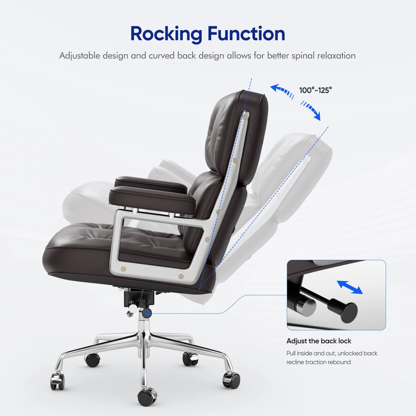 Ergonomic Executive Office Chair – Genuine Leather, Aluminum Arms, Swivel & Wheels