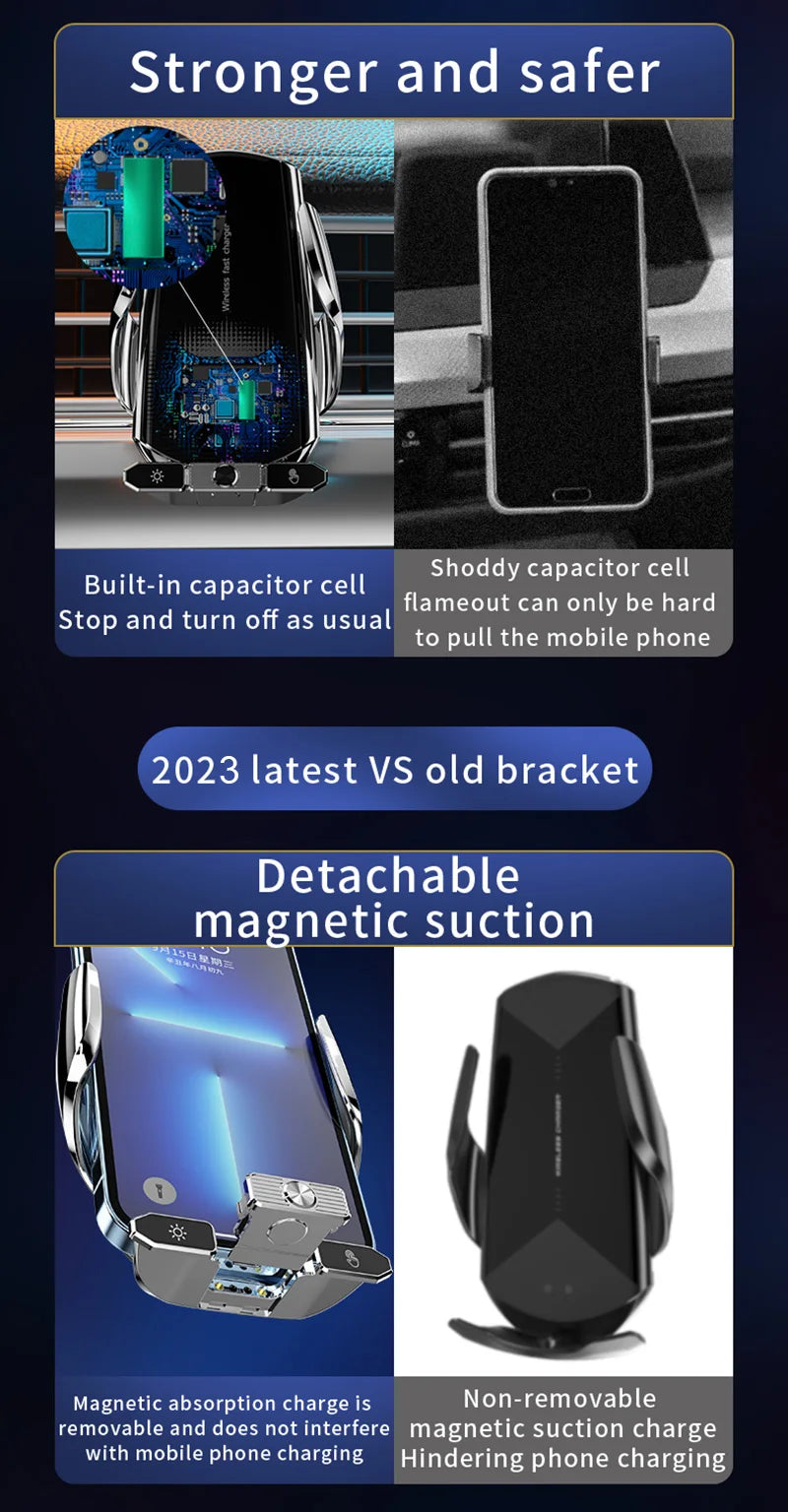 Car Magnetic Phone Holder with Wireless Charger – 360° Rotatable GPS Mount for iPhone & Xiaomi