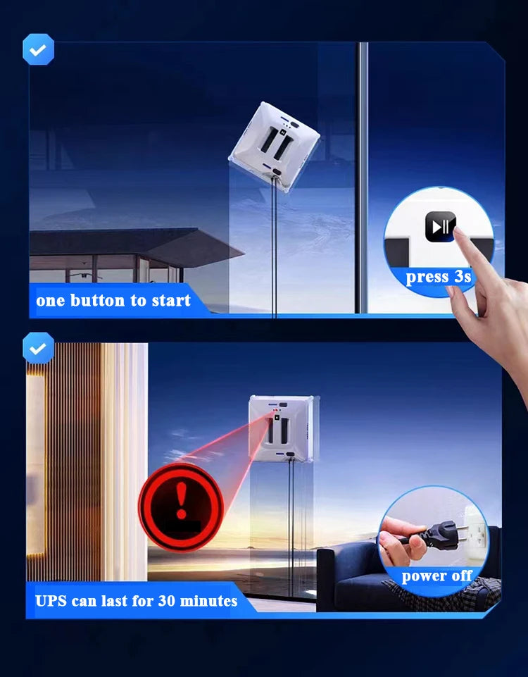 Robot Window Cleaner with Water Sprayer & Remote Control – Smart High Suction for Windows & Walls