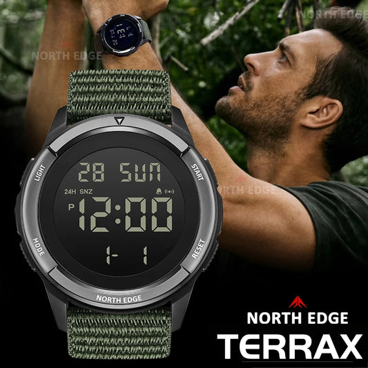 NORTH EDGE TERRAX Men's Digital Sport Watch – 50M Waterproof, Stopwatch, Countdown, Outdoor